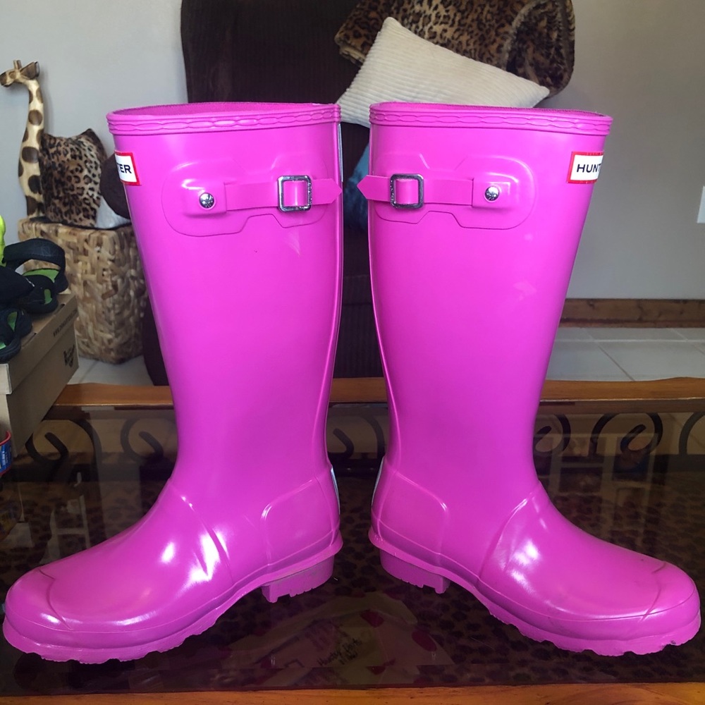 Girls Hunter Rain Snow Boots Pink Gloss Size 5Y/6W